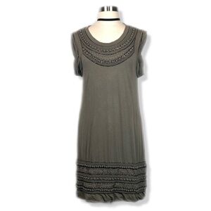 3.1 Phillip Lim Boho Taupe Beaded Embellished Short Sleeve Cotton Midi Dress S